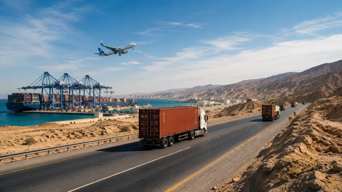 Çok modlu taşımacılık — kamyon, konteyner gemisi ve uçak — MIDTRANS