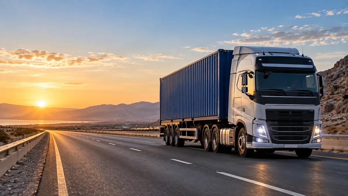 Bölgesel karayolu koridorlarında otoyoldaki konteyner kamyonu — MIDTRANS