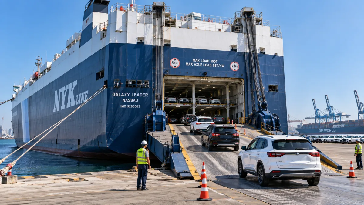 MIDTRANS araç taşımacılığı – limanda RoRo araç gemisinden inen otomobiller